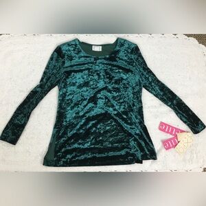 Hunter Green Crushed Velvet NWT Long Sleeves Top size 12 Vintage